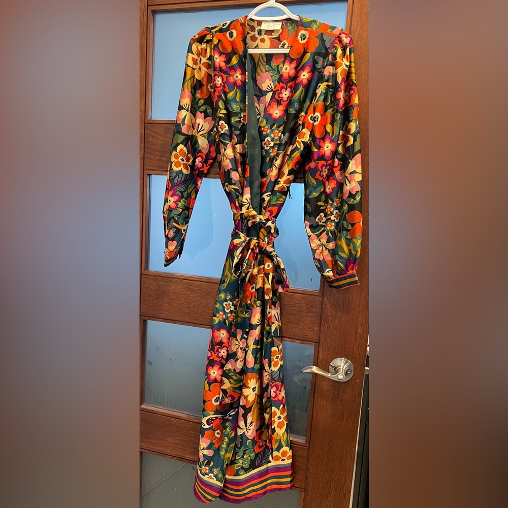 Tropical satin wrap dress